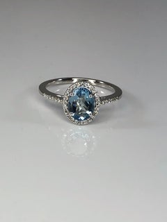 Georgios Collections 18 Karat White Gold Aquamarine Solitaire Ring with Diamonds