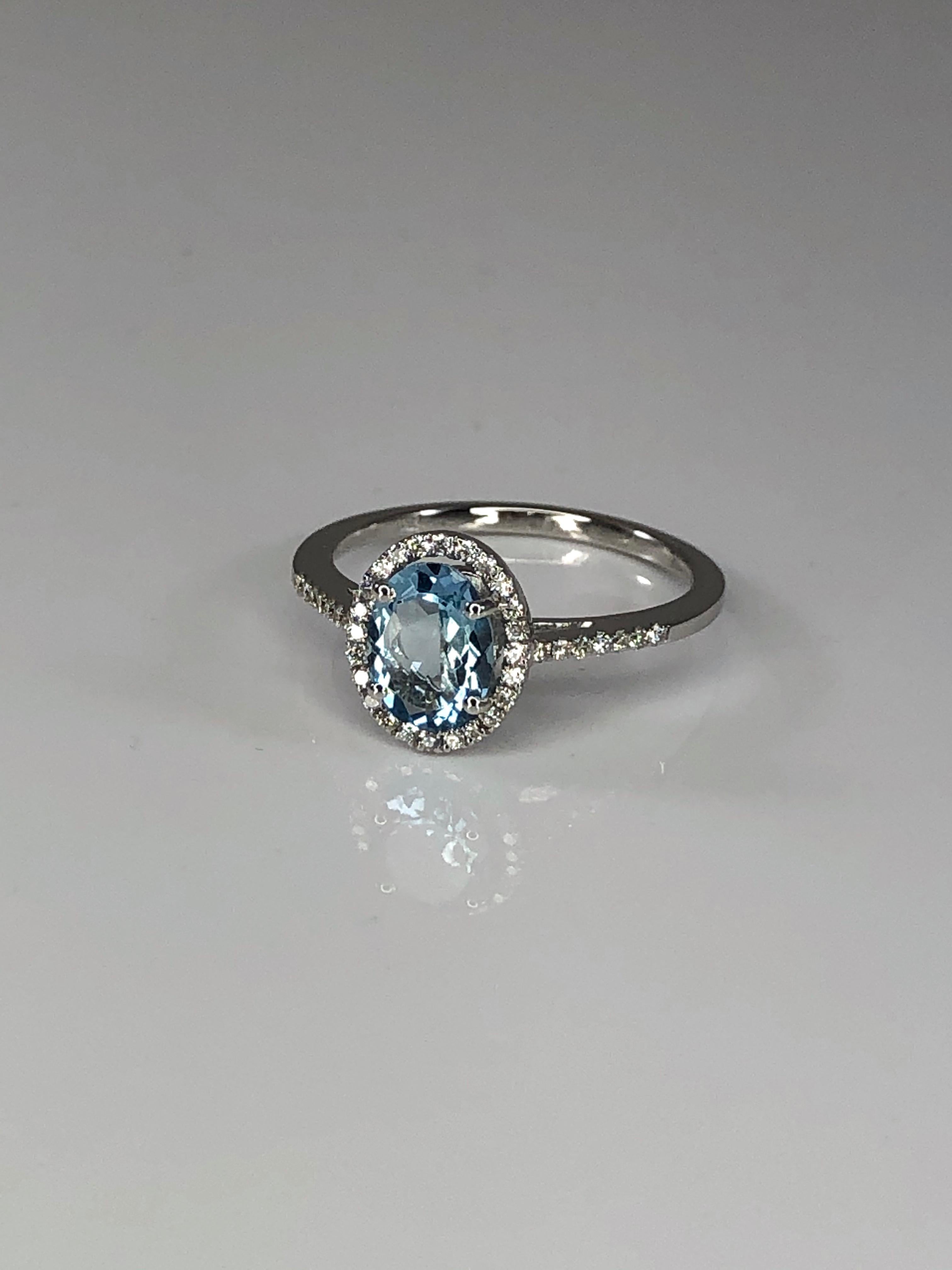 Contemporary Georgios Collections 18 Karat White Gold Aquamarine Solitaire Ring with Diamonds For Sale
