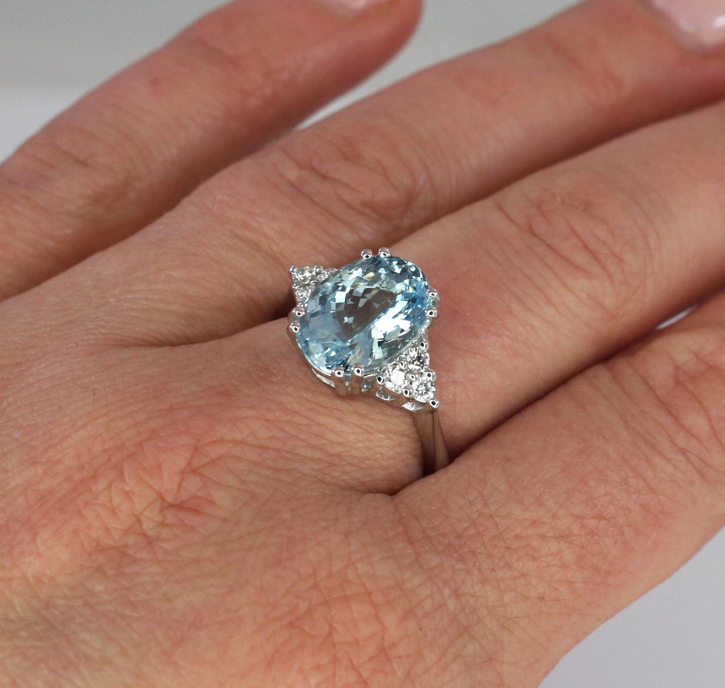 Contemporary Georgios Collections 18 Karat White Gold Aquamarine Solitaire Ring with Diamonds
