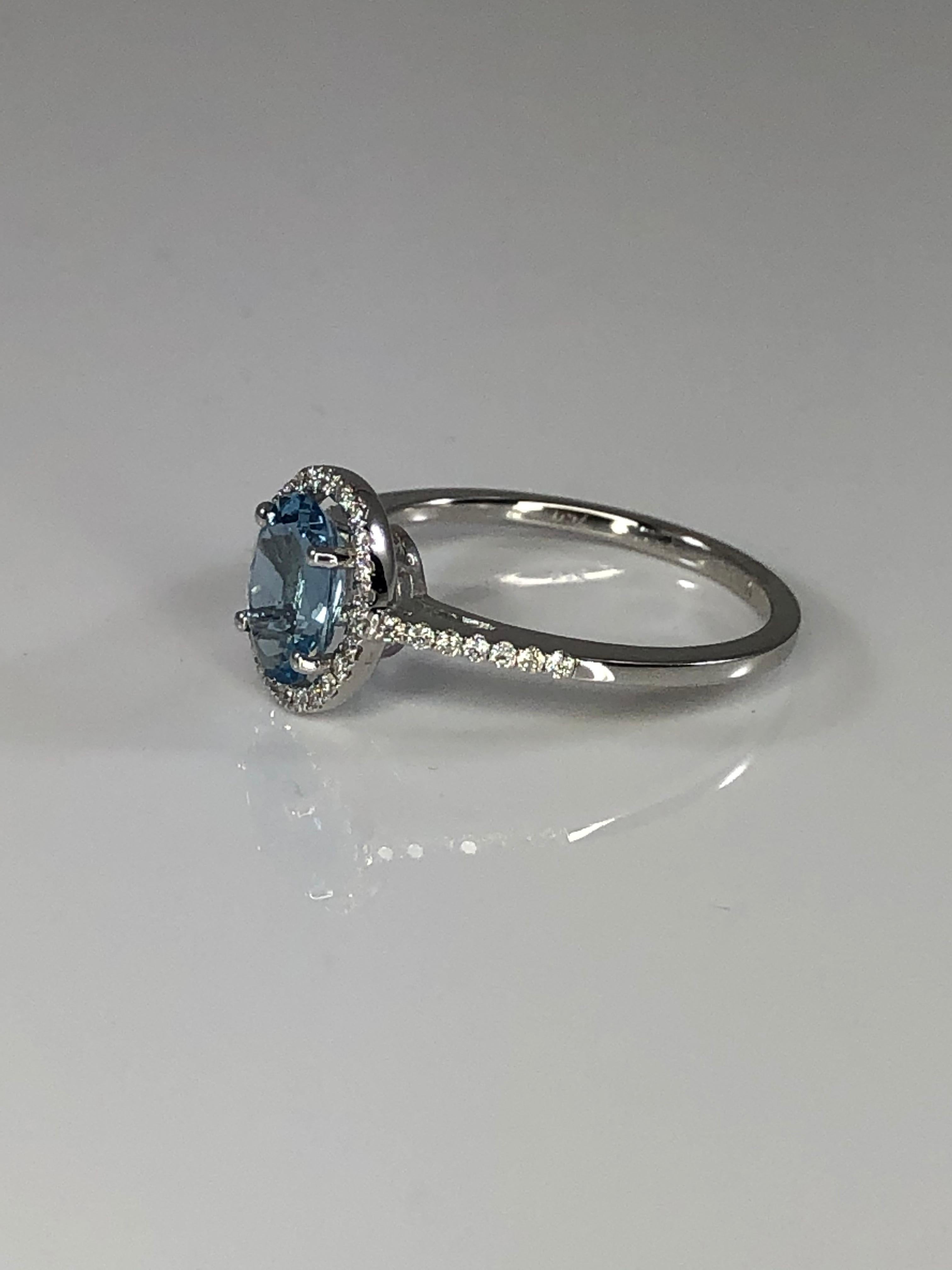 Georgios Collections 18 Karat White Gold Aquamarine Solitaire Ring with Diamonds For Sale 2