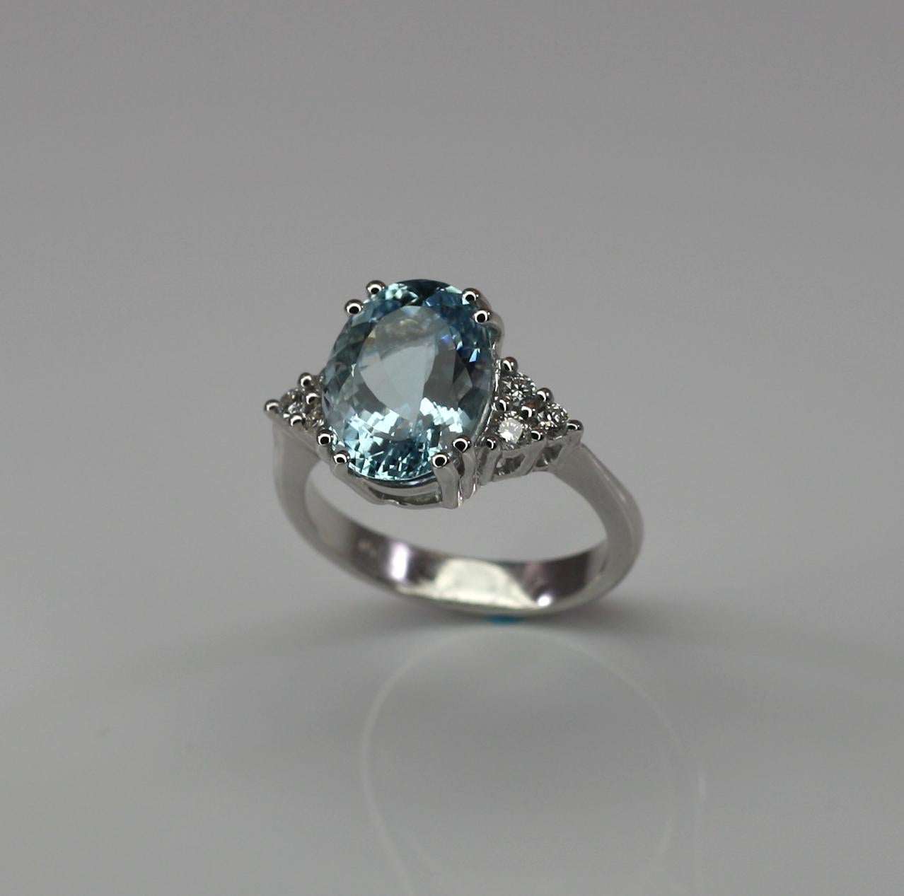 Oval Cut Georgios Collections 18 Karat White Gold Aquamarine Solitaire Ring with Diamonds