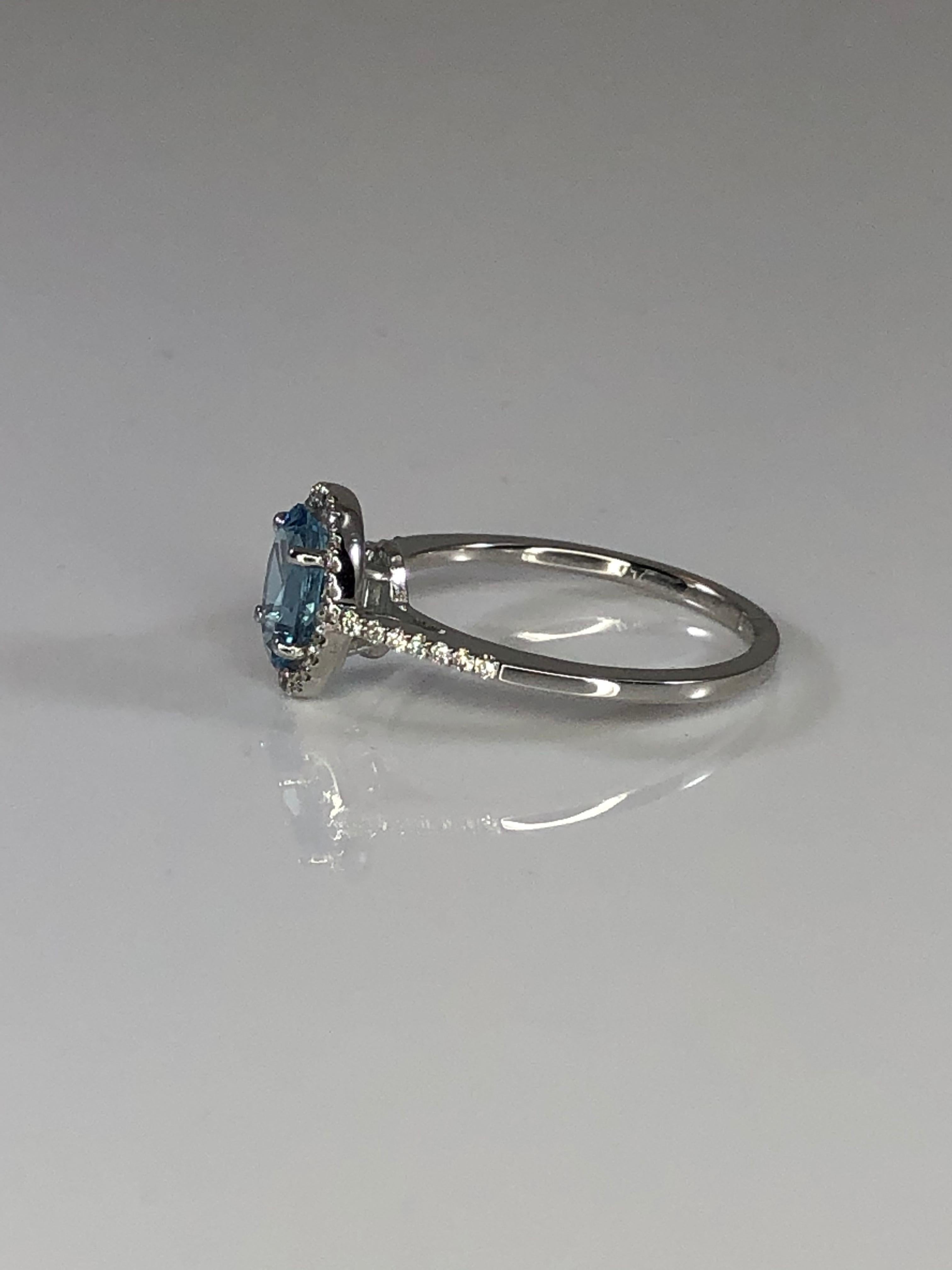 Georgios Collections 18 Karat White Gold Aquamarine Solitaire Ring with Diamonds For Sale 3