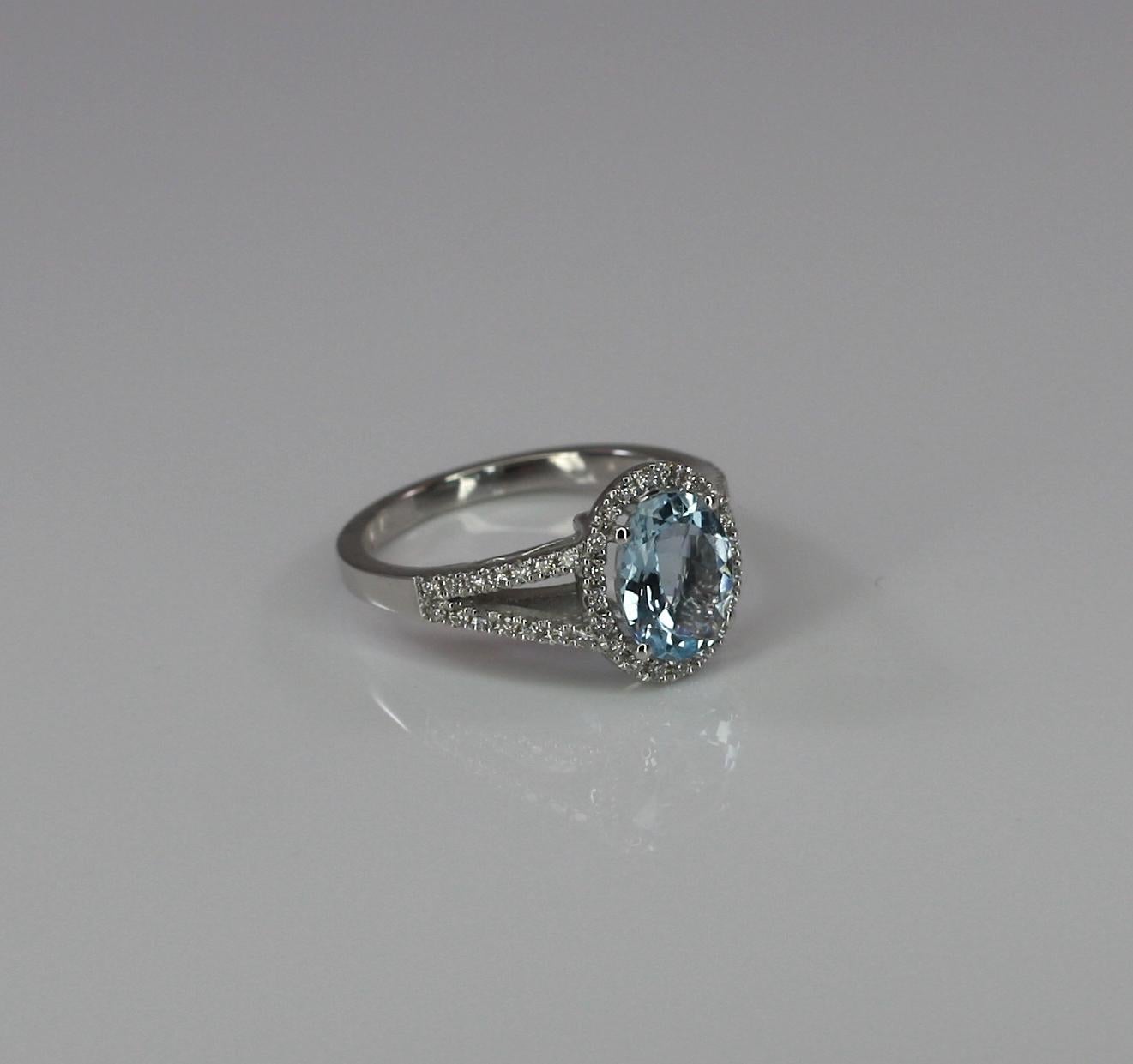 Georgios Collections 18 Karat White Gold Aquamarine Solitaire Ring with Diamonds In New Condition For Sale In Astoria, NY