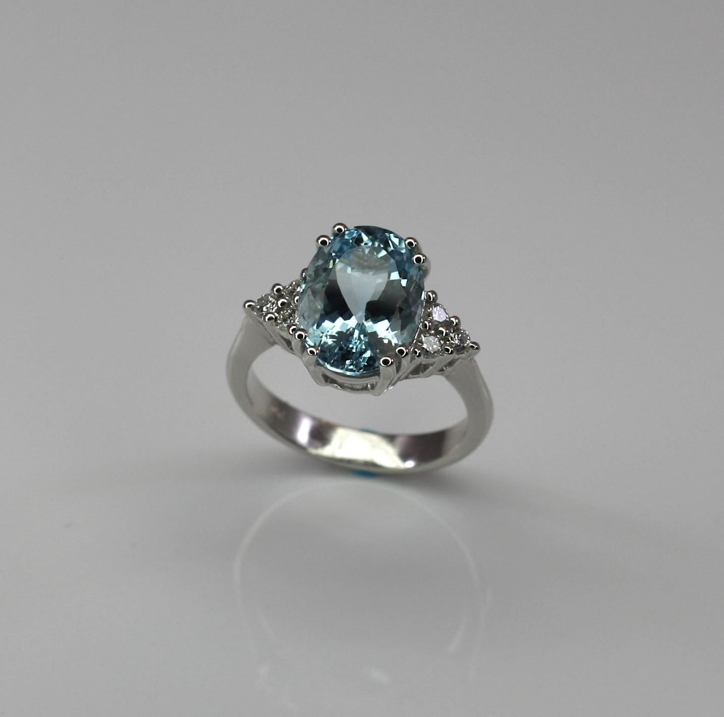Women's Georgios Collections 18 Karat White Gold Aquamarine Solitaire Ring with Diamonds