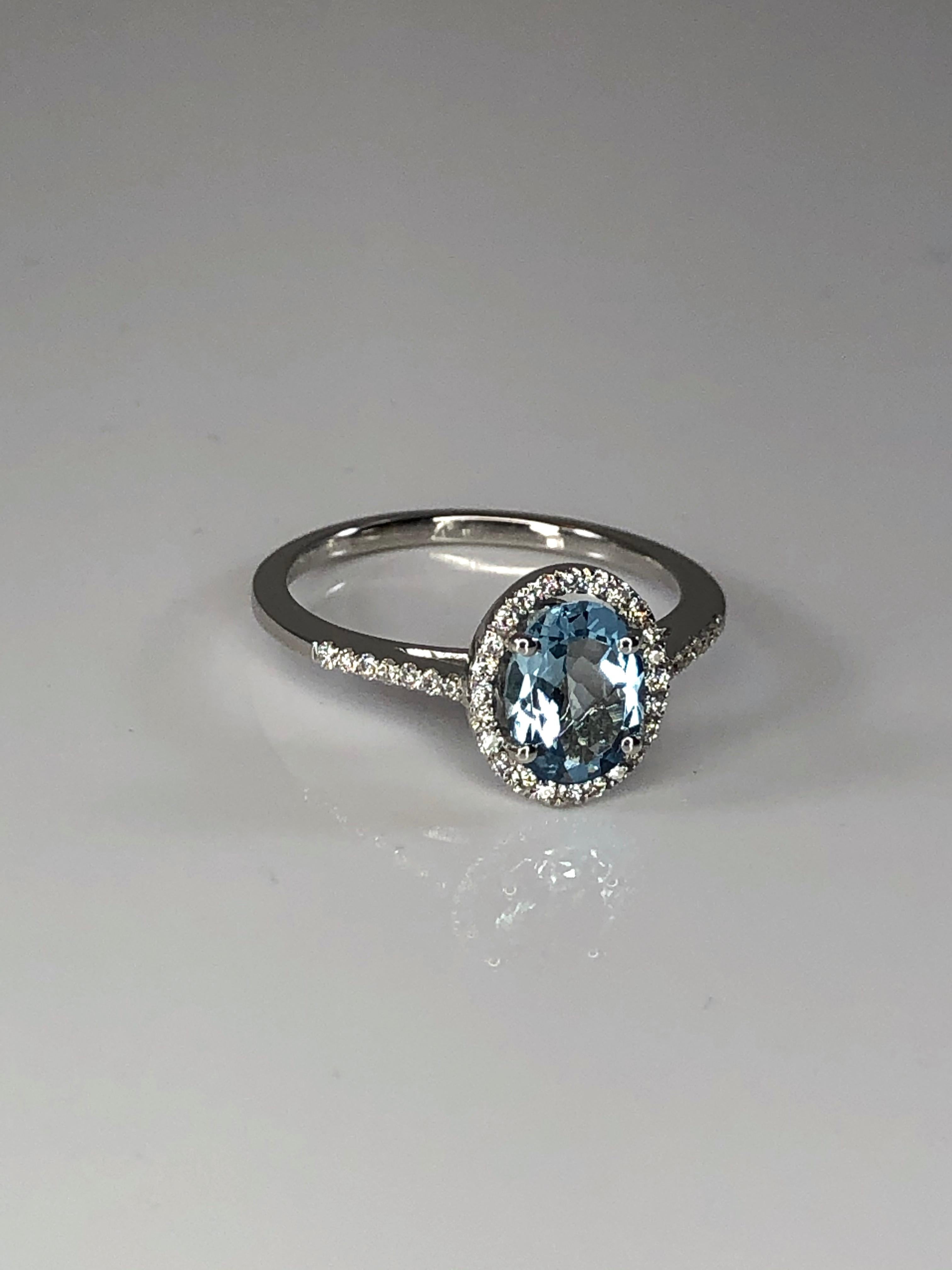 Georgios Collections 18 Karat White Gold Aquamarine Solitaire Ring with Diamonds For Sale 5