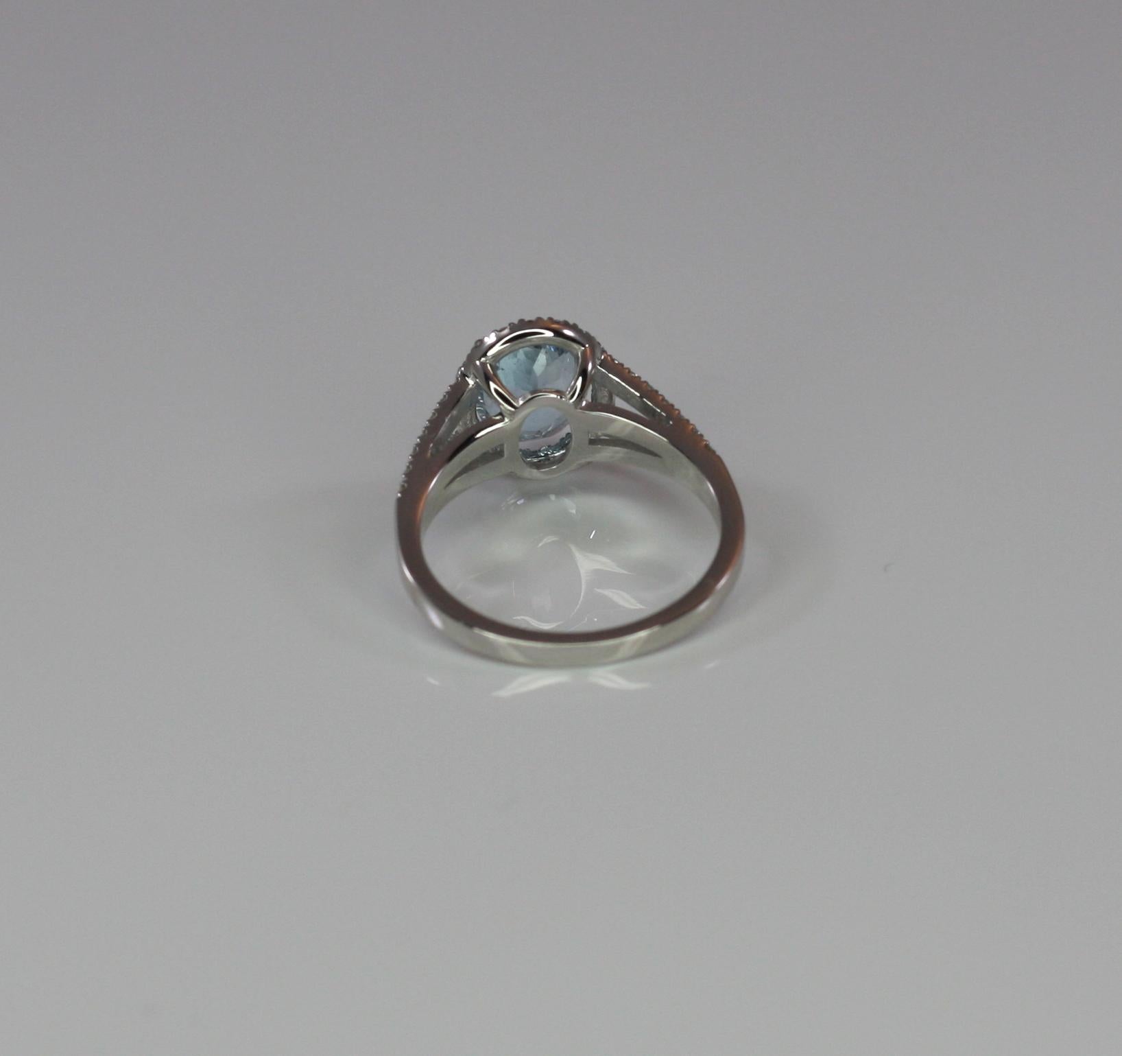 Georgios Collections 18 Karat White Gold Aquamarine Solitaire Ring with Diamonds For Sale 1
