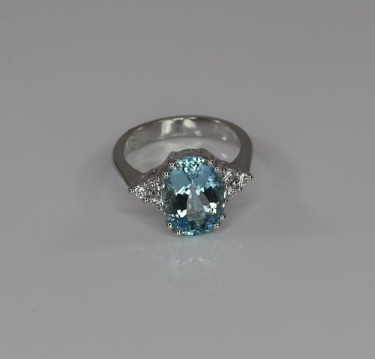 Georgios Collections 18 Karat White Gold Aquamarine Solitaire Ring with Diamonds 2