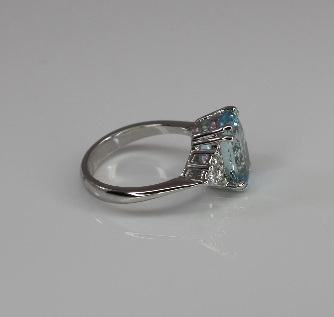 Georgios Collections 18 Karat White Gold Aquamarine Solitaire Ring with Diamonds 3