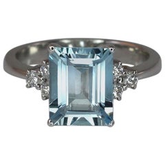 Georgios Collections 18 Karat White Gold Aquamarine Solitaire Ring with Diamonds