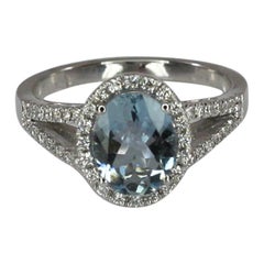 Georgios Collections 18 Karat White Gold Aquamarine Solitaire Ring with Diamonds