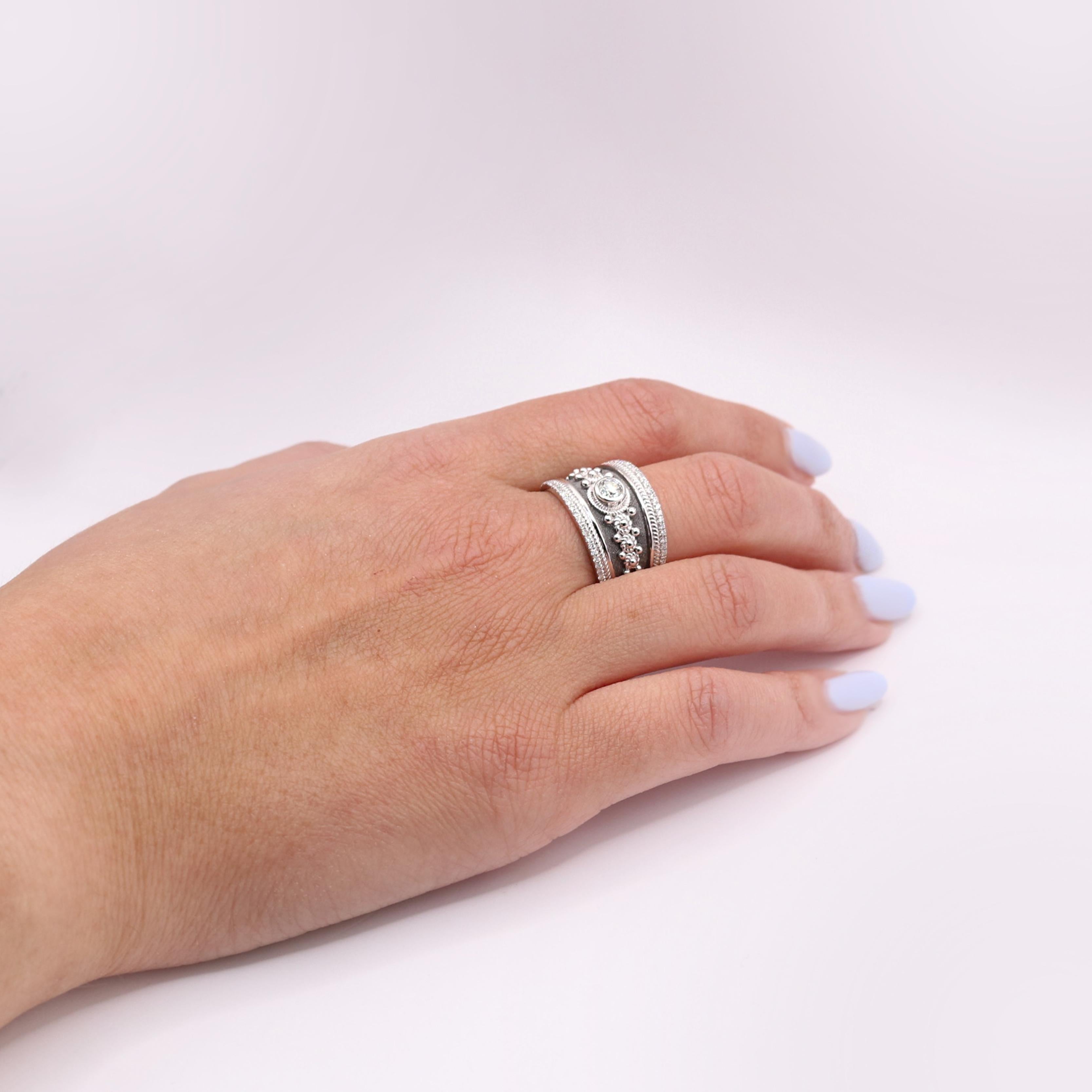 Georgios Collections 18 Karat White Gold Band Ring with Diamonds & Black Rhodium For Sale 4