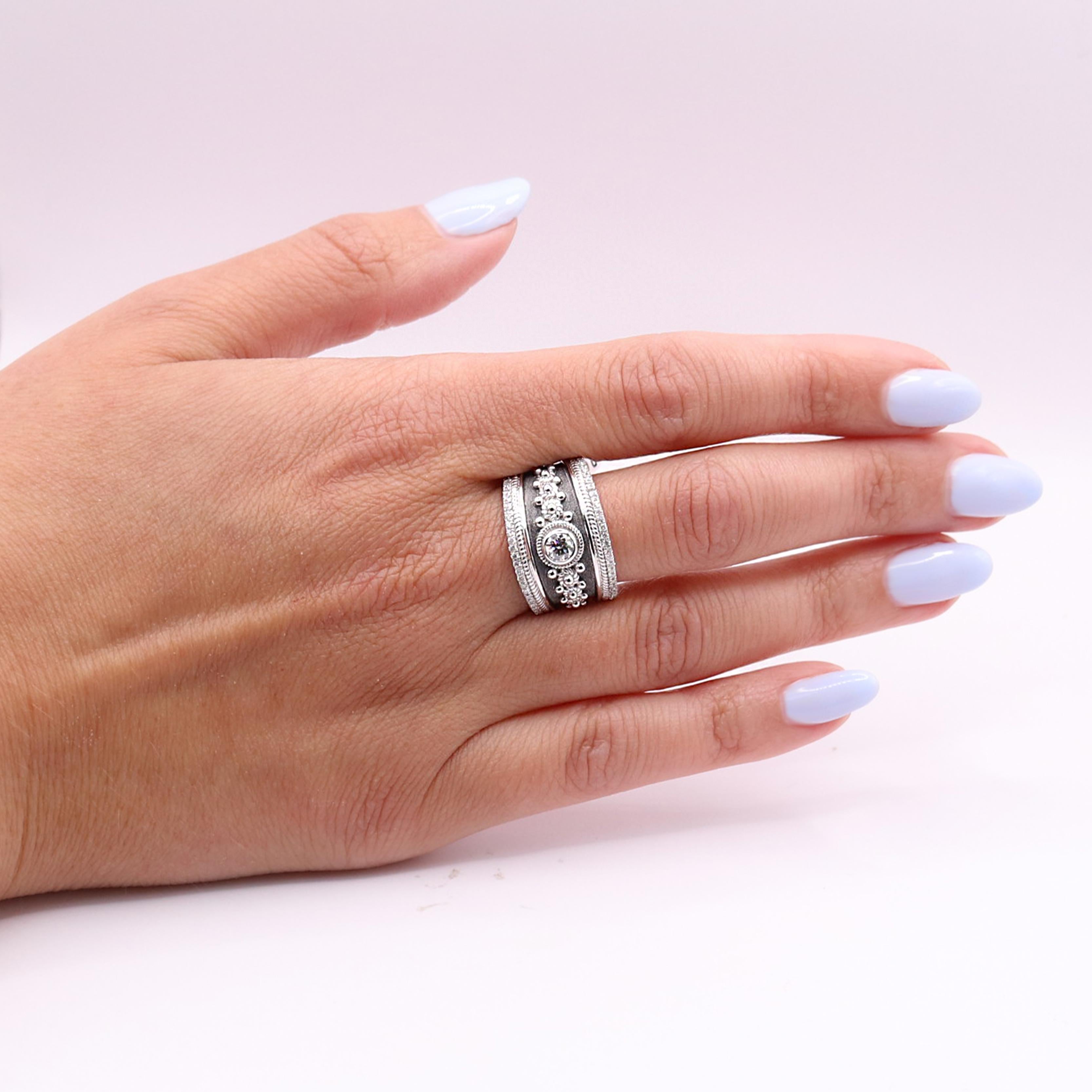 Georgios Collections 18 Karat White Gold Band Ring with Diamonds & Black Rhodium For Sale 6