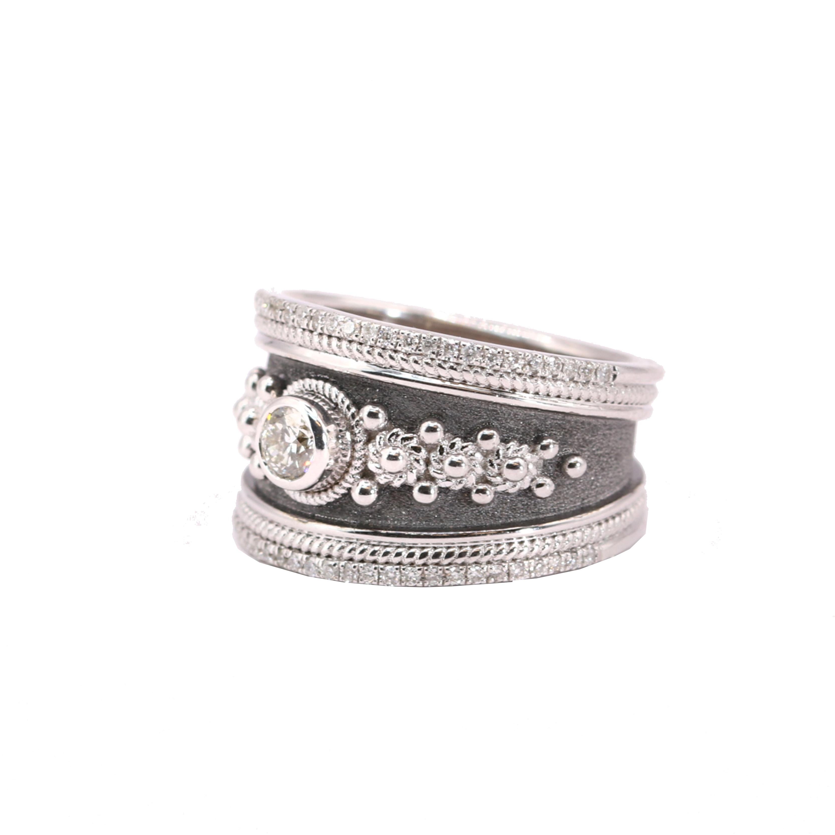 Georgios Collections 18 Karat White Gold Band Ring with Diamonds & Black Rhodium In New Condition For Sale In Astoria, NY