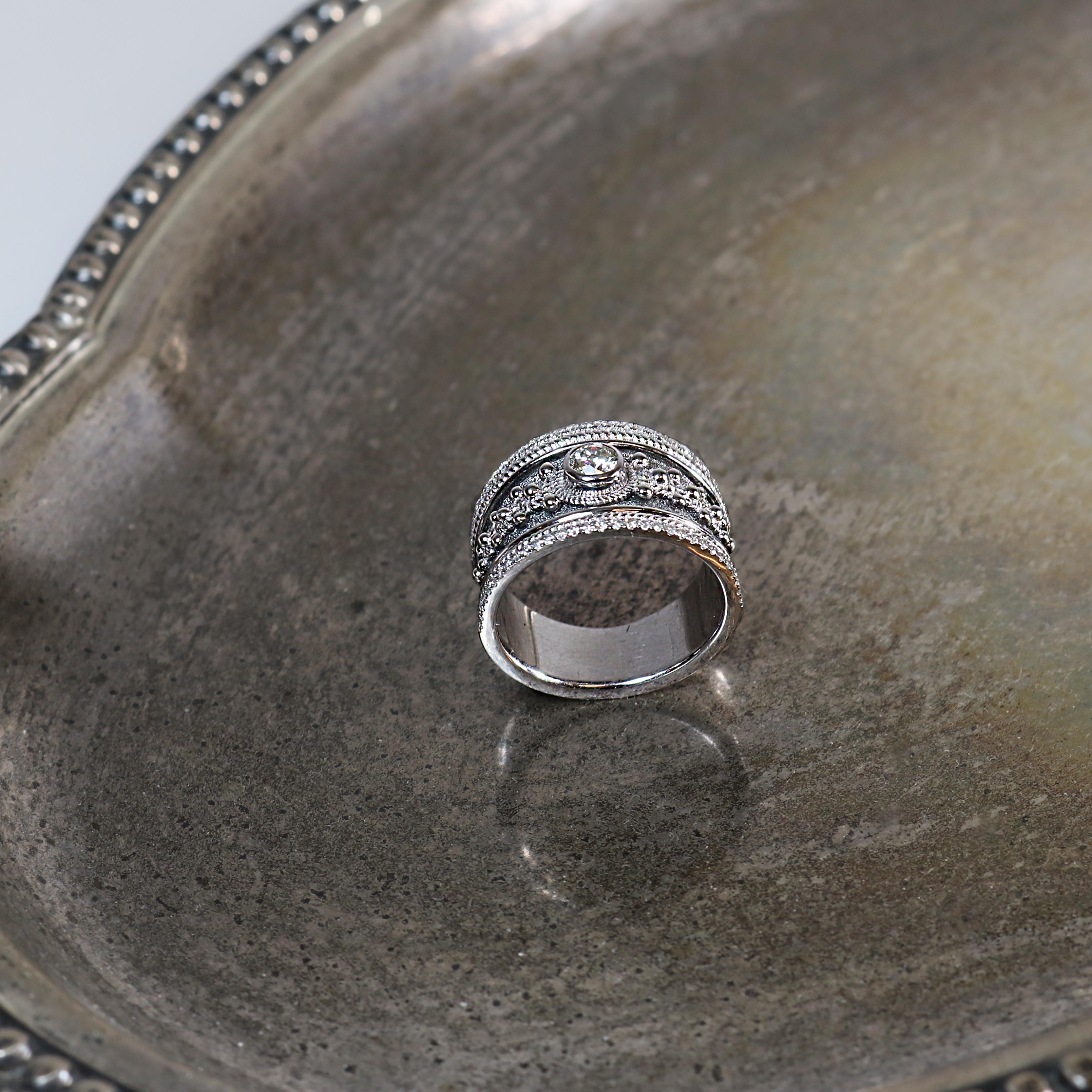 Georgios Collections 18 Karat White Gold Band Ring with Diamonds & Black Rhodium For Sale 1
