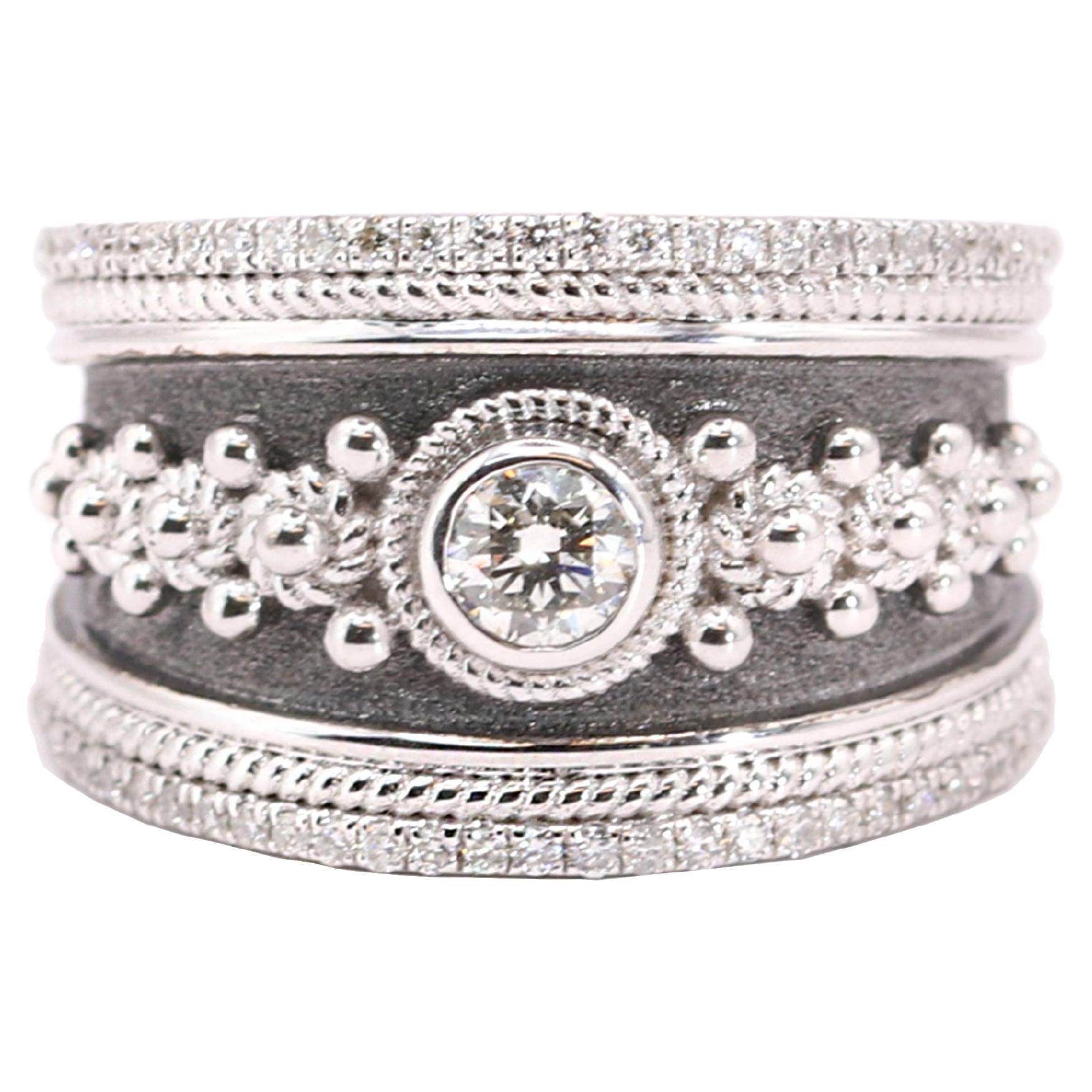 Georgios Collections Anillo de Oro Blanco de 18 Kilates con Diamantes y Rodio Negro