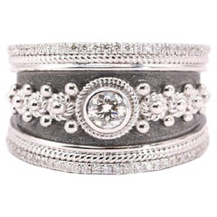 Anello a fascia in oro bianco 18 carati con diamanti e rodio nero Georgios Collections