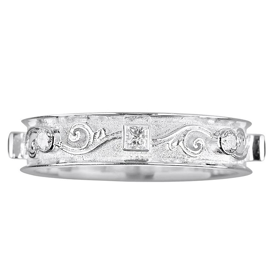 Georgios Collections 18 Karat White Gold Band Ring with Princess Cut Diamonds For Sale