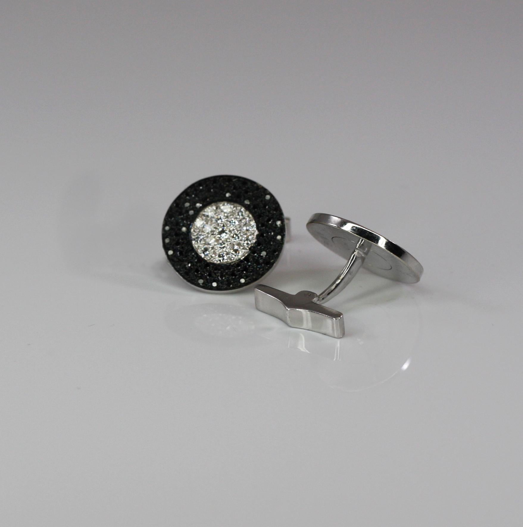 Contemporary Georgios Collections 18 Karat White Gold Black and White Diamond Cufflinks For Sale