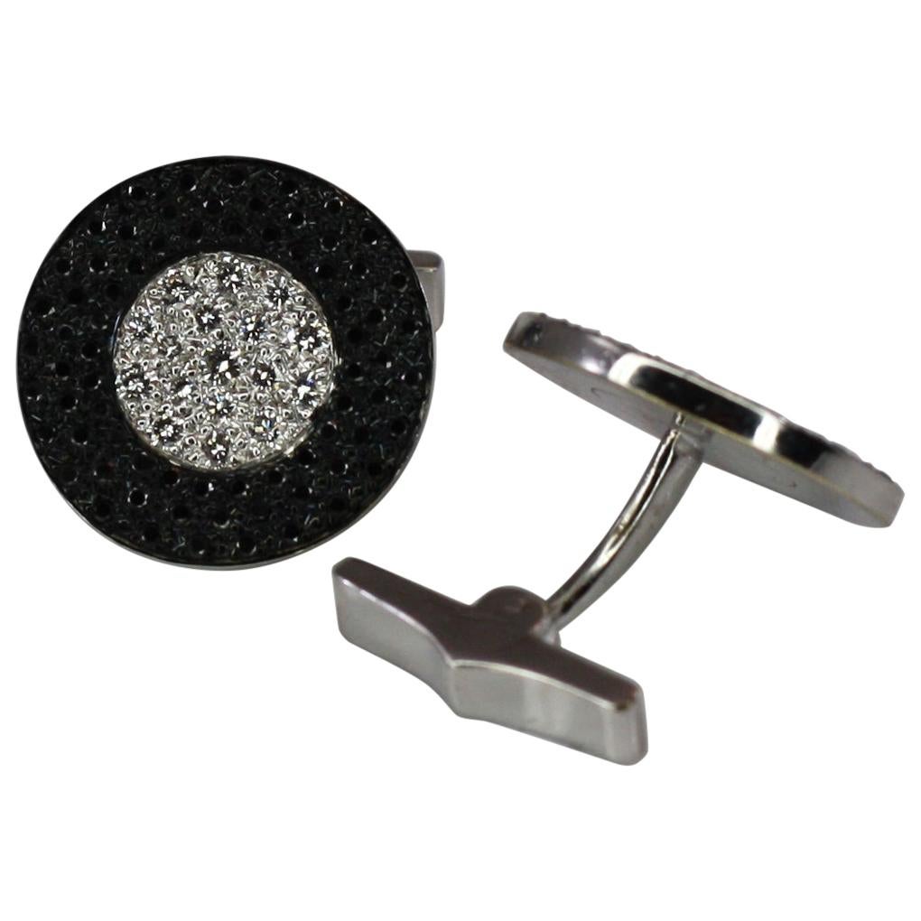 Georgios Collections 18 Karat White Gold Black and White Diamond Cufflinks For Sale