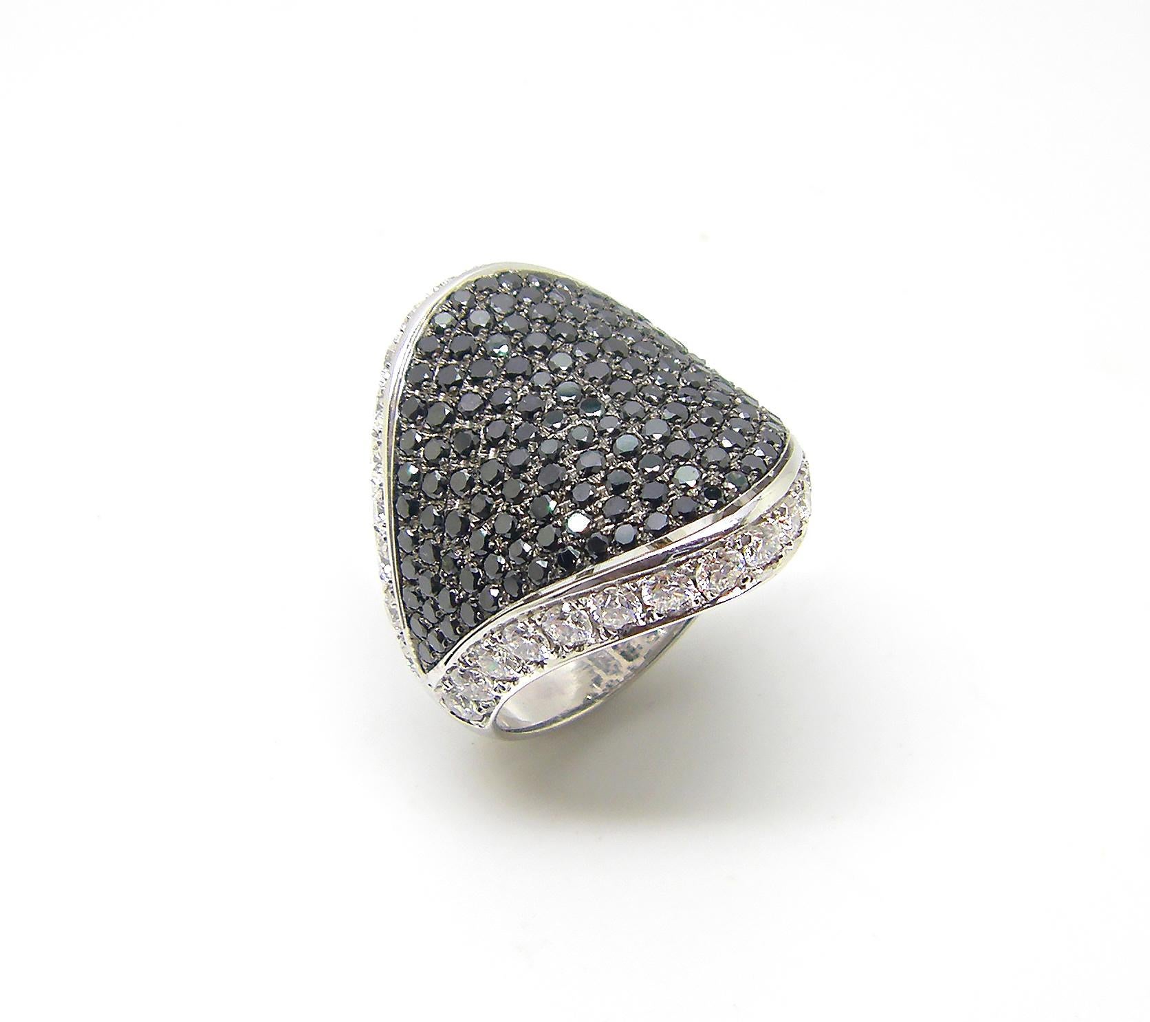 Georgios Collections 18 Karat White Gold Black and White Diamond Wide Band Ring For Sale 2