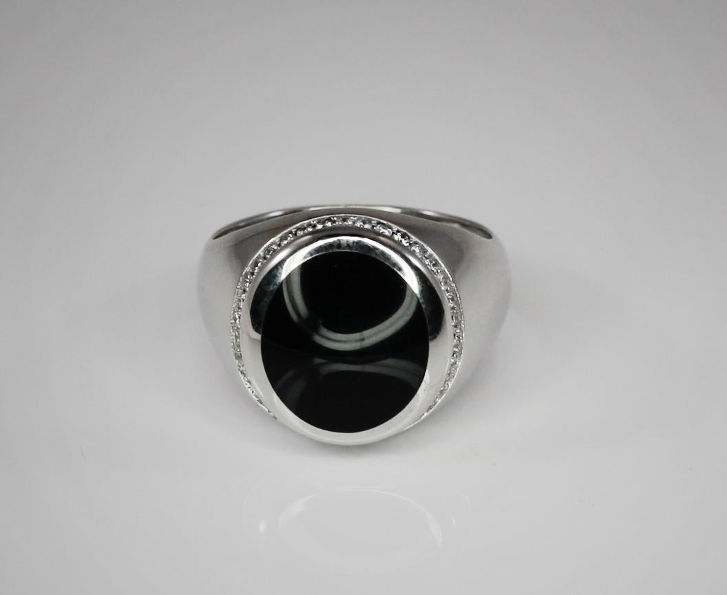 Georgios Collections 18 Karat White Gold Black Onyx and Diamond Band Ring For Sale 4