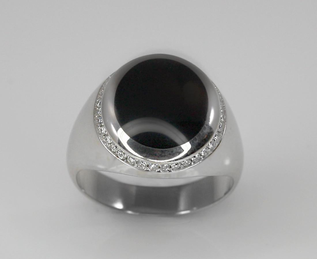 Georgios Collections 18 Karat White Gold Black Onyx and Diamond Band Ring For Sale 5