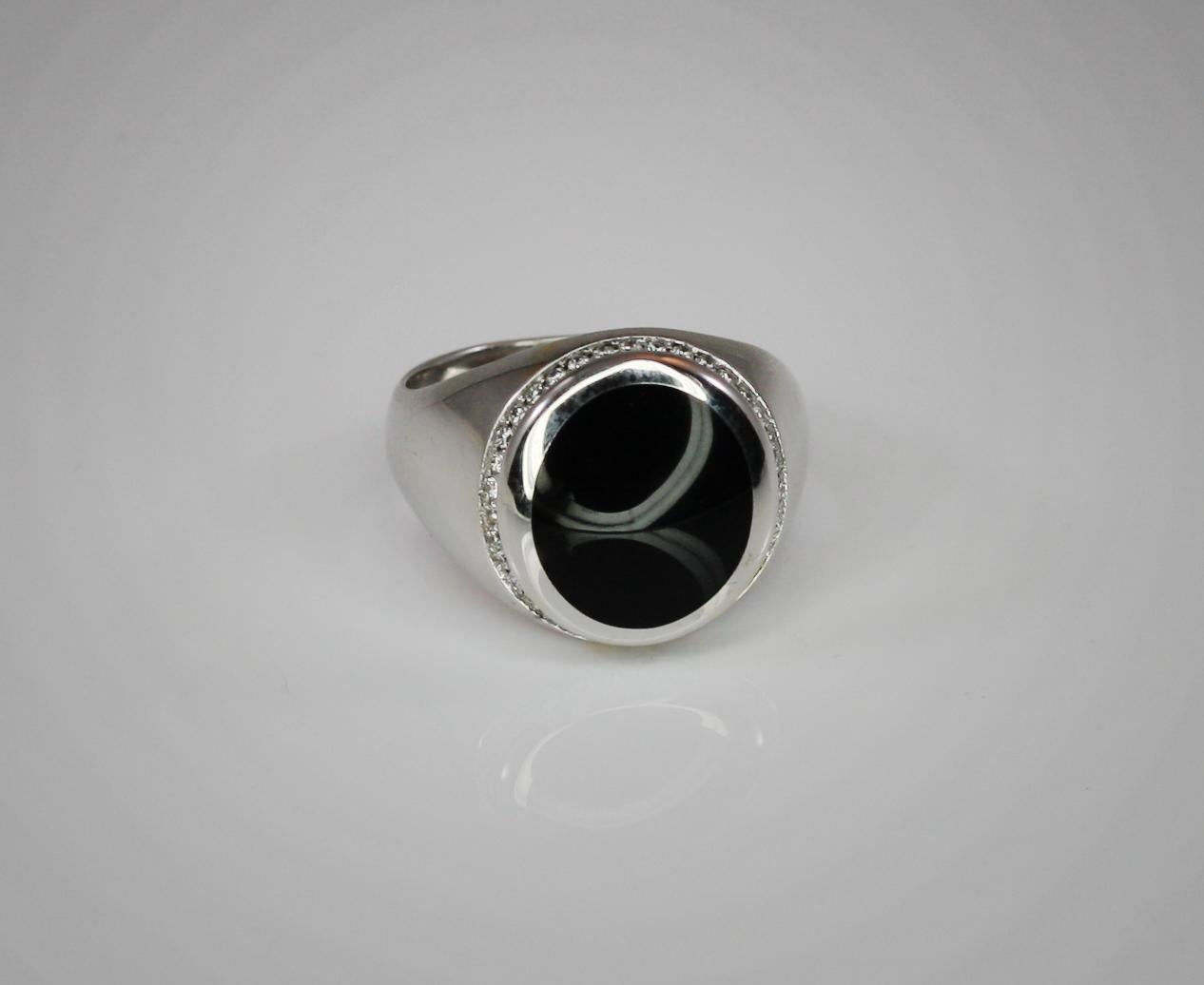 Georgios Collections 18 Karat White Gold Black Onyx and Diamond Band Ring For Sale 8