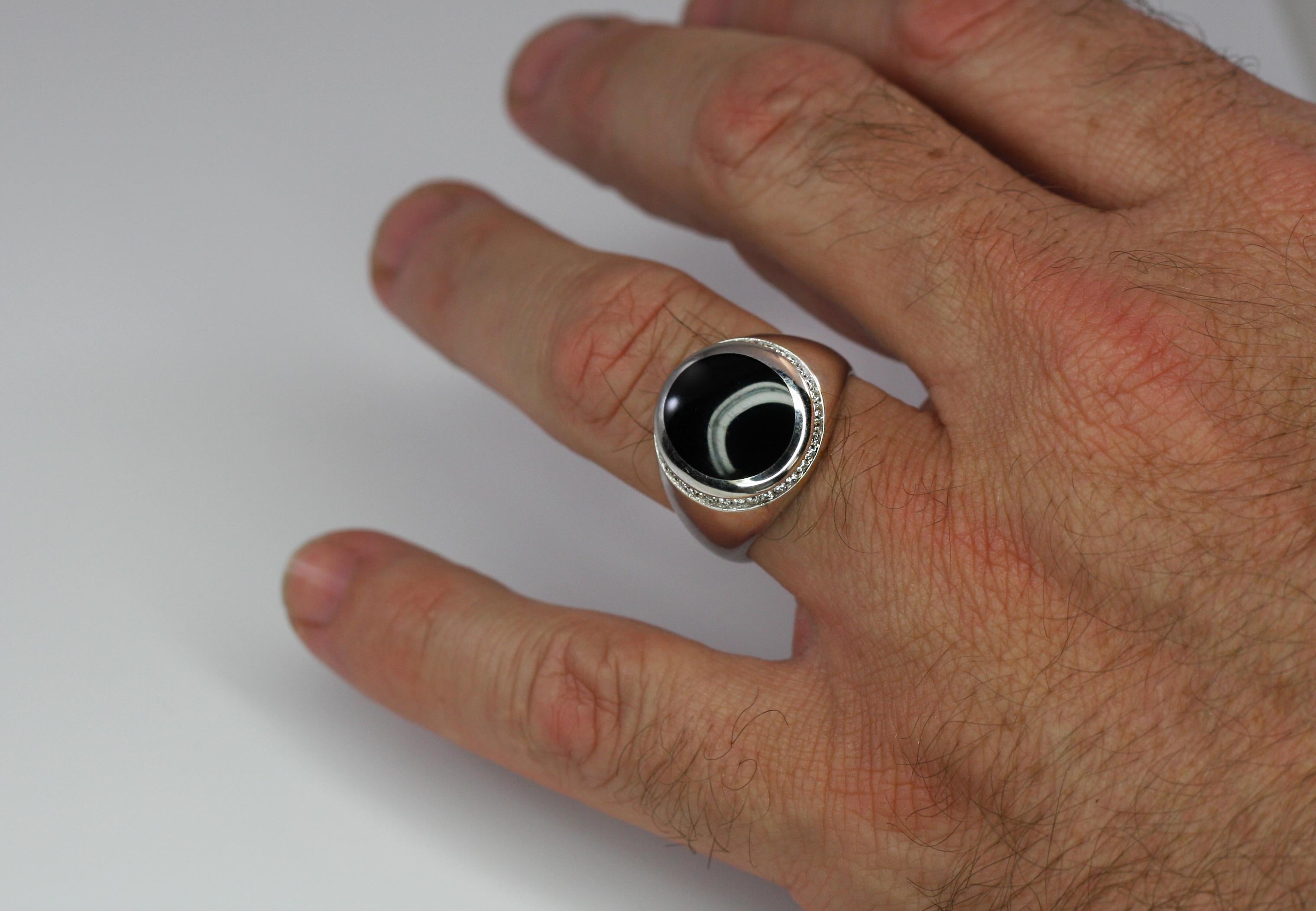 Georgios Collections 18 Karat White Gold Black Onyx and Diamond Band Ring In New Condition For Sale In Astoria, NY