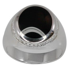 Anello a fascia con onice nero e diamanti in oro bianco 18 carati Georgios Collections