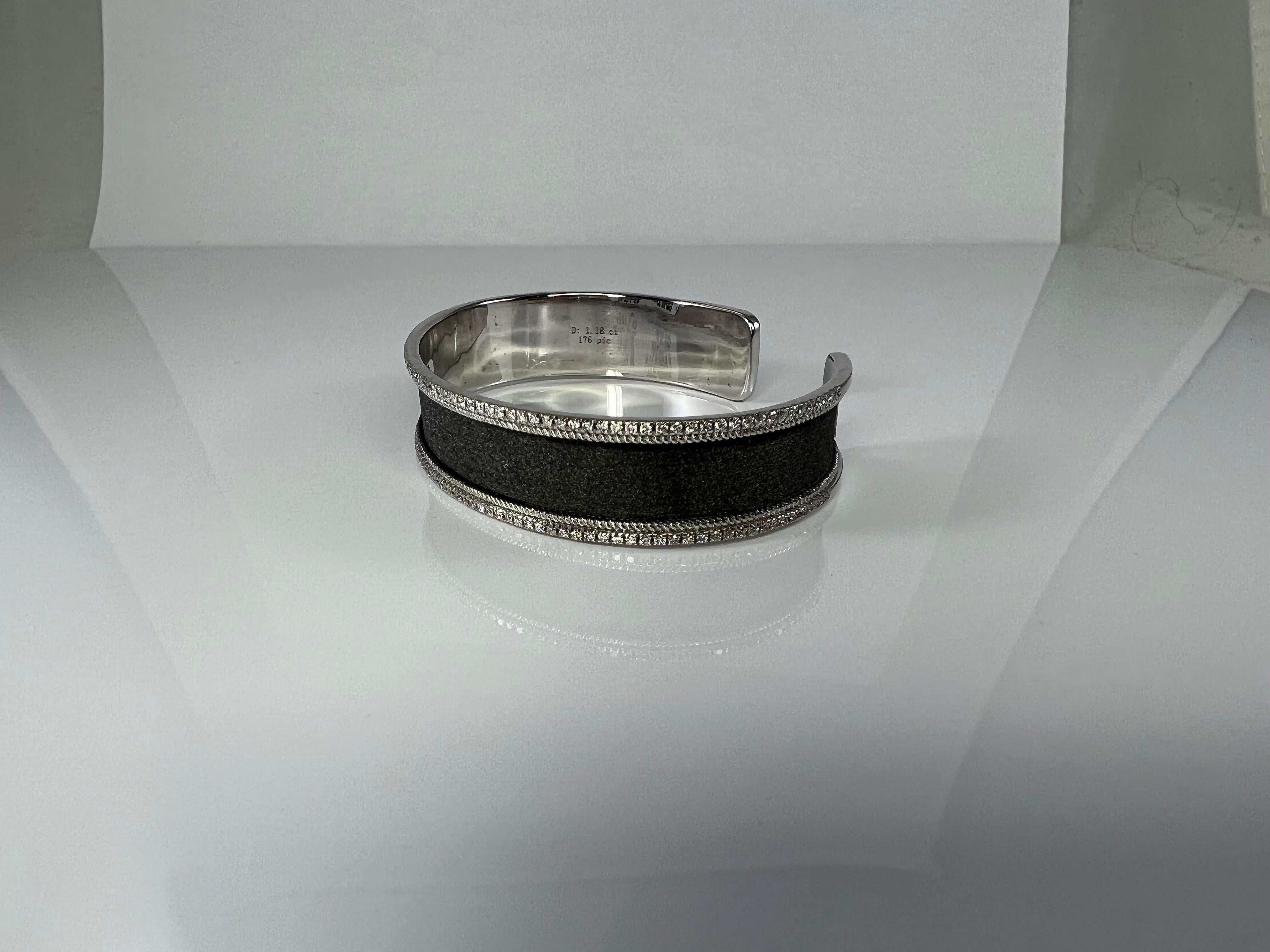 Georgios Collections 18 Karat White Gold Black Rhodium Diamond Bangle Bracelet For Sale 7