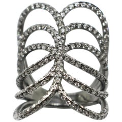 Anello a spirale con diamante bianco e rodio nero in oro bianco 18 carati Georgios Collections