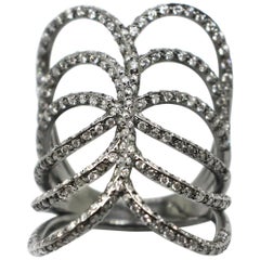 Georgios Collections 18 Karat White Gold Black Rhodium White Diamond Spiral Ring