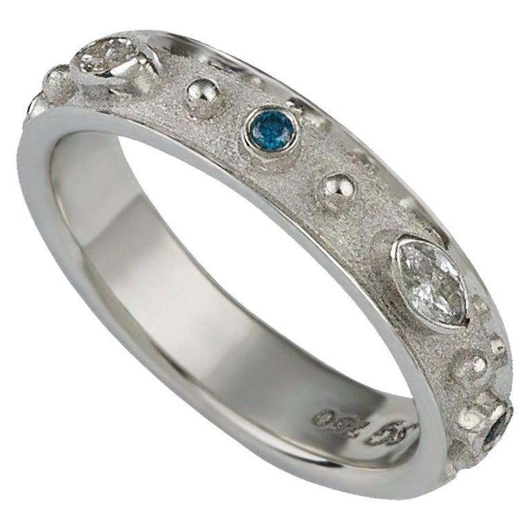 Georgios Collections 18 Karat White Gold Blue and White Diamond Band Ring For Sale 2