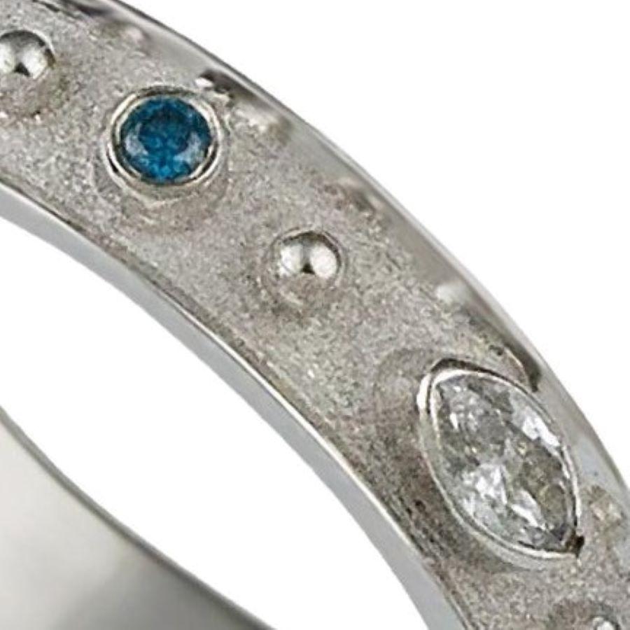 Byzantine Georgios Collections 18 Karat White Gold Blue and White Diamond Band Ring For Sale