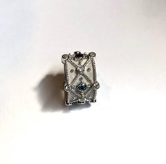 Georgios Collections 18 Karat White Gold Blue White Diamond Wide Band Ring