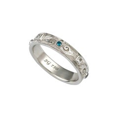 Georgios Collections Anillo fino de oro blanco de 18 quilates con diamantes azules y blancos
