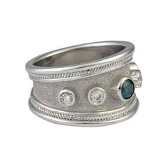 Georgios Collections 18 Karat White Gold Blue Center and White Diamond Band Ring