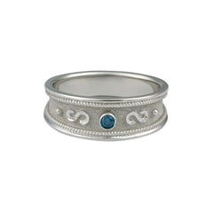 Georgios Collections 18 Karat White Gold Blue Diamond Band Ring with Granulation