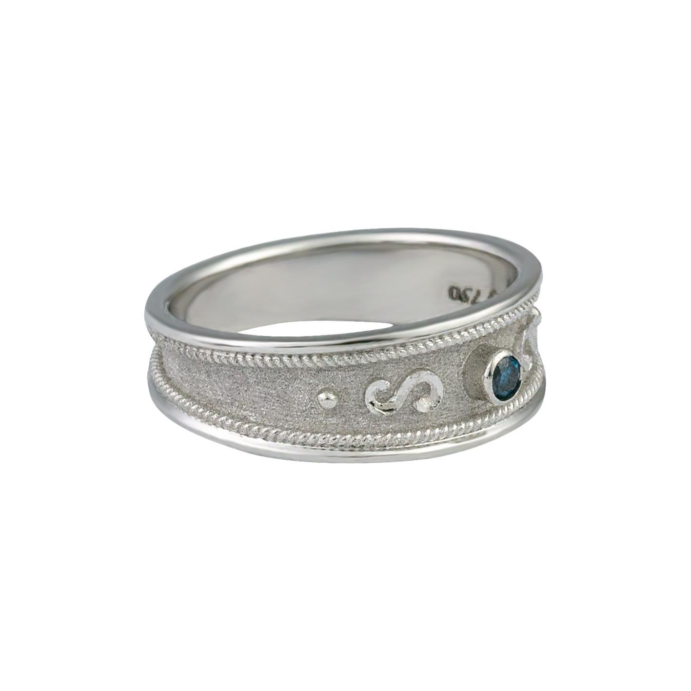 Georgios Collections 18 Karat White Gold Blue Diamond Band Ring with Granulation In New Condition For Sale In Astoria, NY