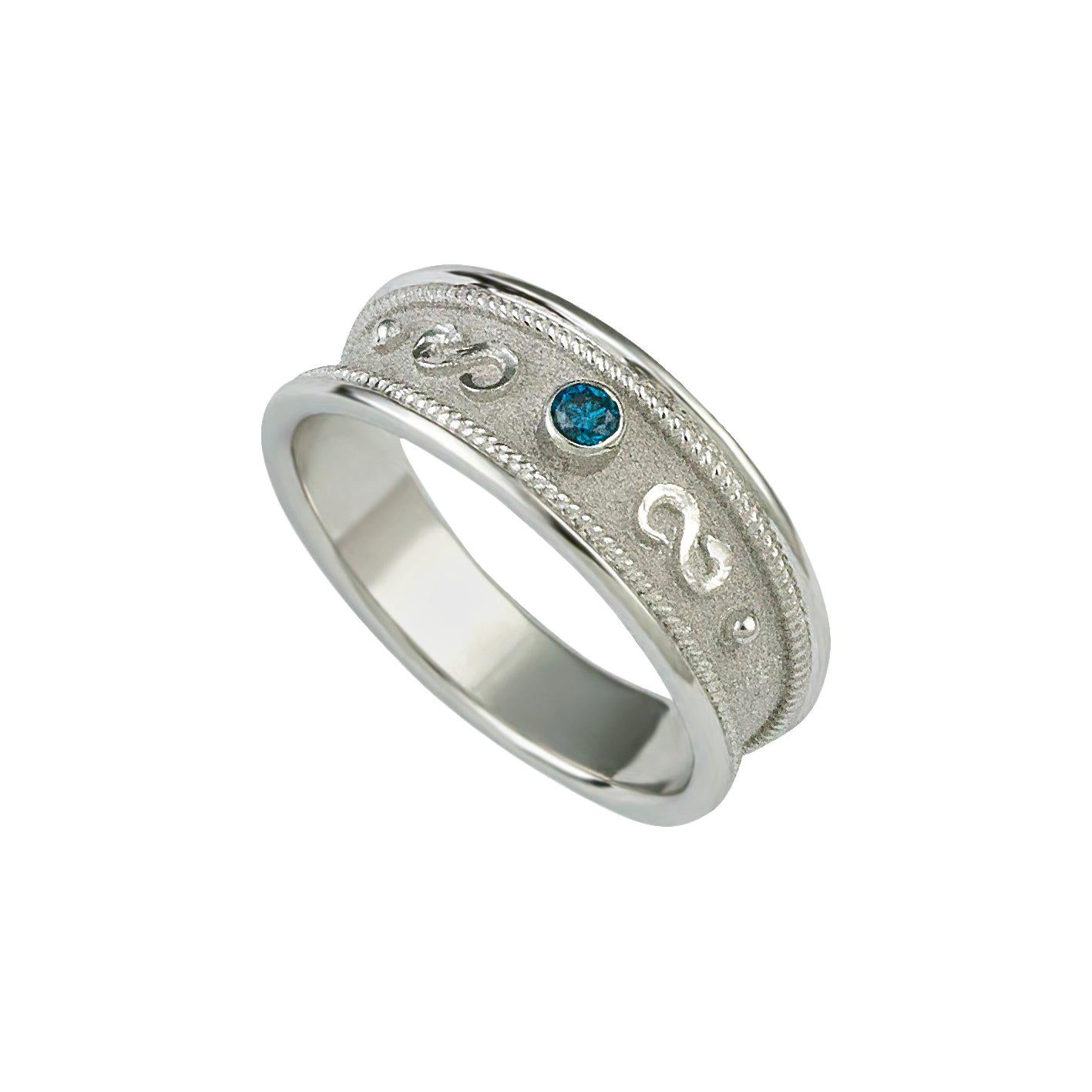 Colecciones Georgios Anillo de oro blanco de 18 quilates con banda de diamantes azules granulados