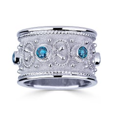 Georgios Collections 18 Karat White Gold Blue Diamond Unisex Wide Band Ring