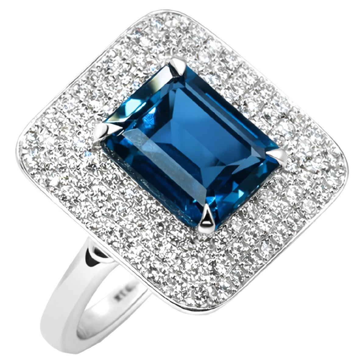 Georgios Collections 18 Karat White Gold Blue Topaz and Diamond Statement Ring For Sale
