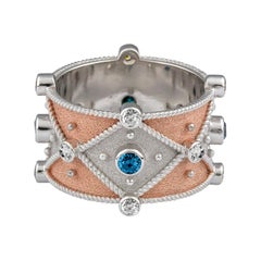 Georgios Collections 18 Karat White Gold Blue White Diamond Granulation Ring
