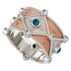 Georgios Collections 18 Karat White Gold Blue White Diamond Granulation Ring