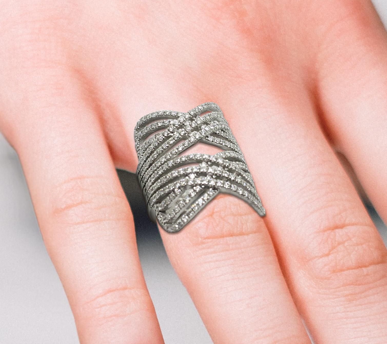 Georgios Collections 18 Karat White Gold Brilliant Cut Diamond Wide Band Ring For Sale 5