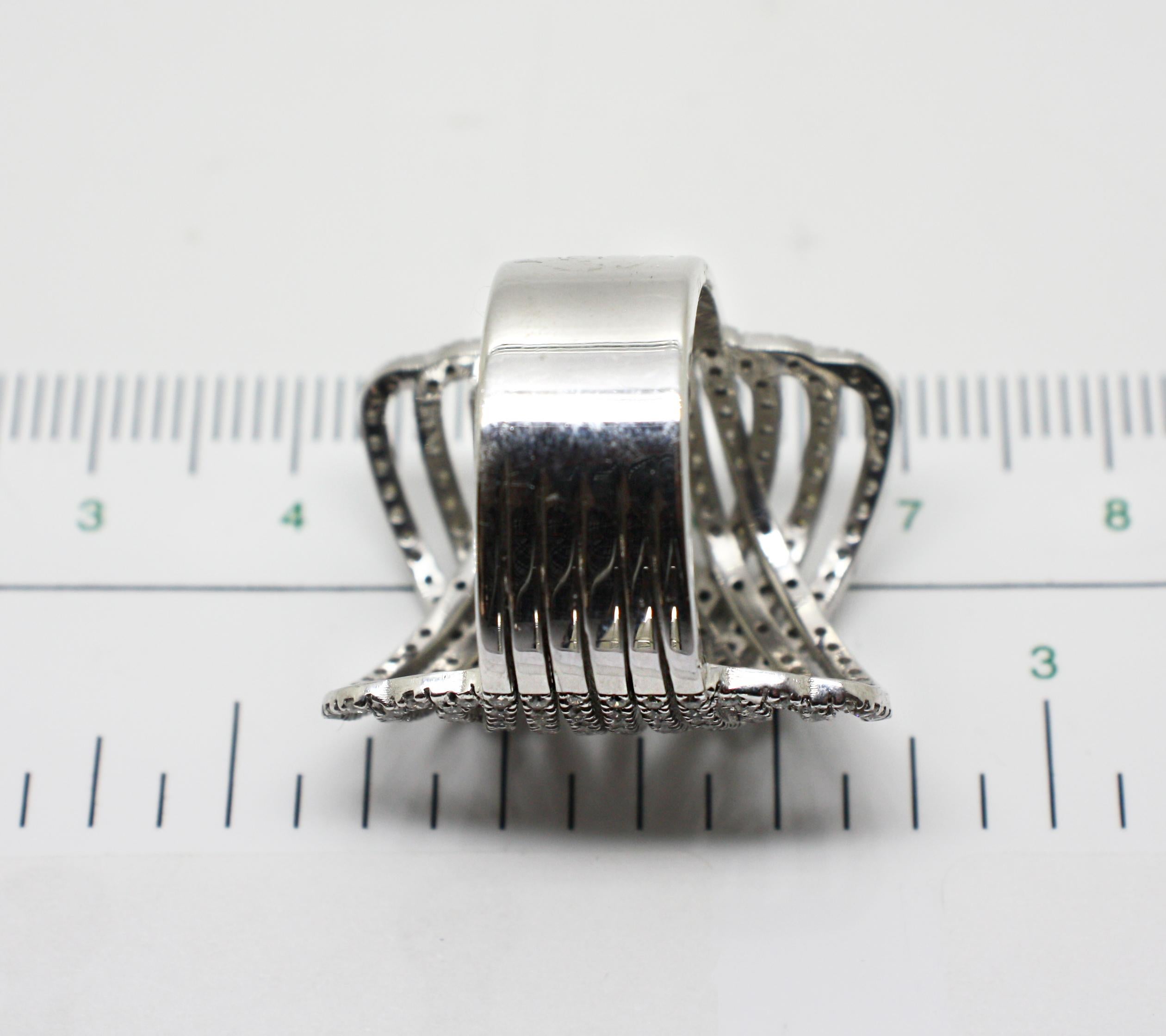 Georgios Collections 18 Karat White Gold Brilliant Cut Diamond Wide Band Ring For Sale 2