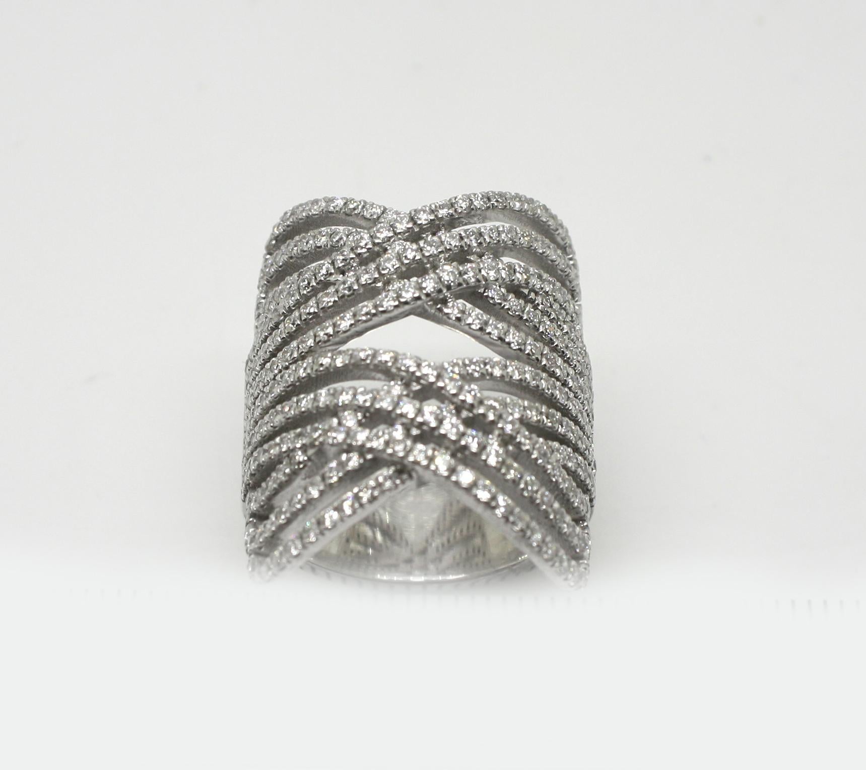 Georgios Collections 18 Karat White Gold Brilliant Cut Diamond Wide Band Ring For Sale 3