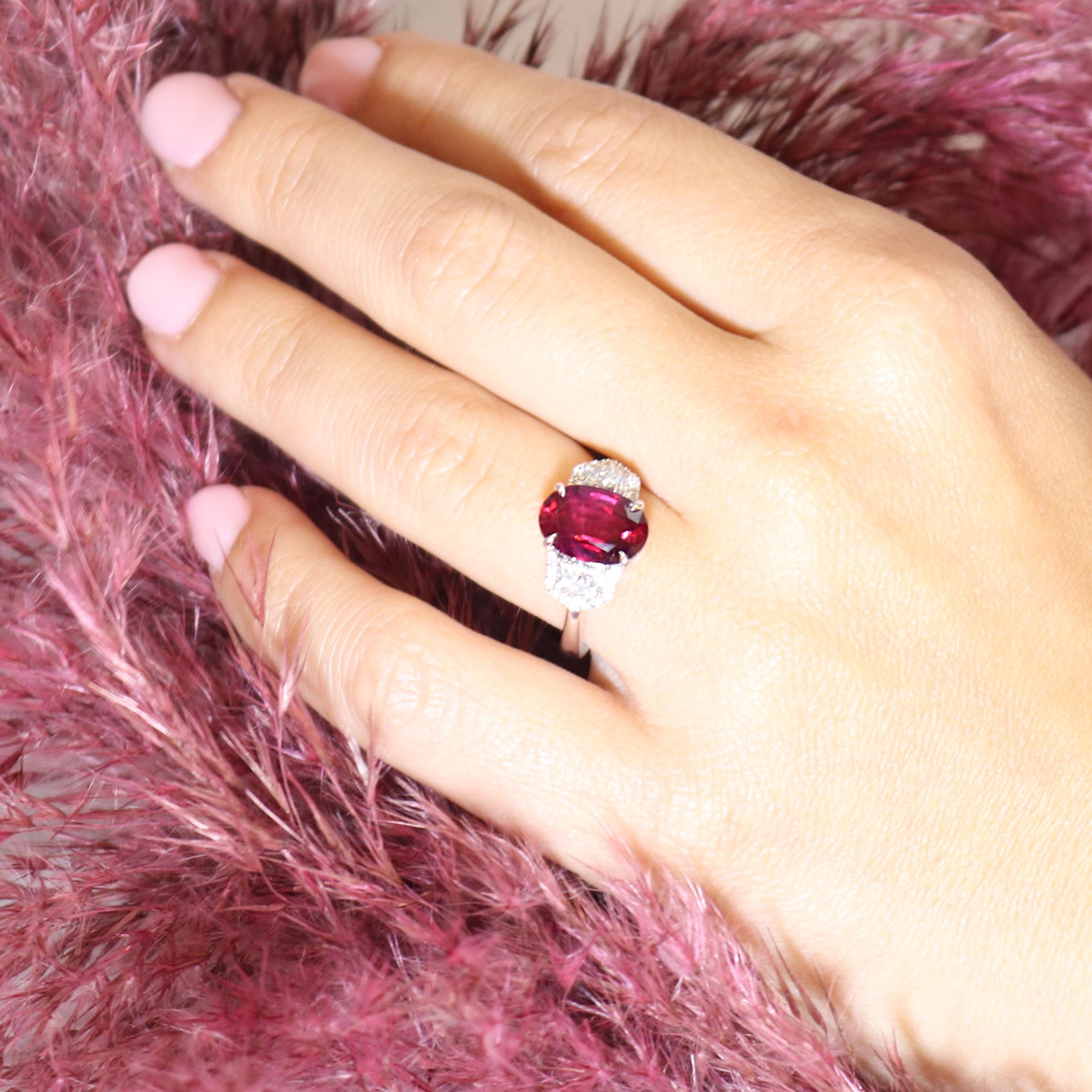 Georgios Collections 18 Karat White Gold Cadillac Diamond Natural Oval Ruby Ring For Sale 6
