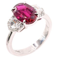 Georgios Collections 18 Karat White Gold Cadillac Diamond Natural Oval Ruby Ring