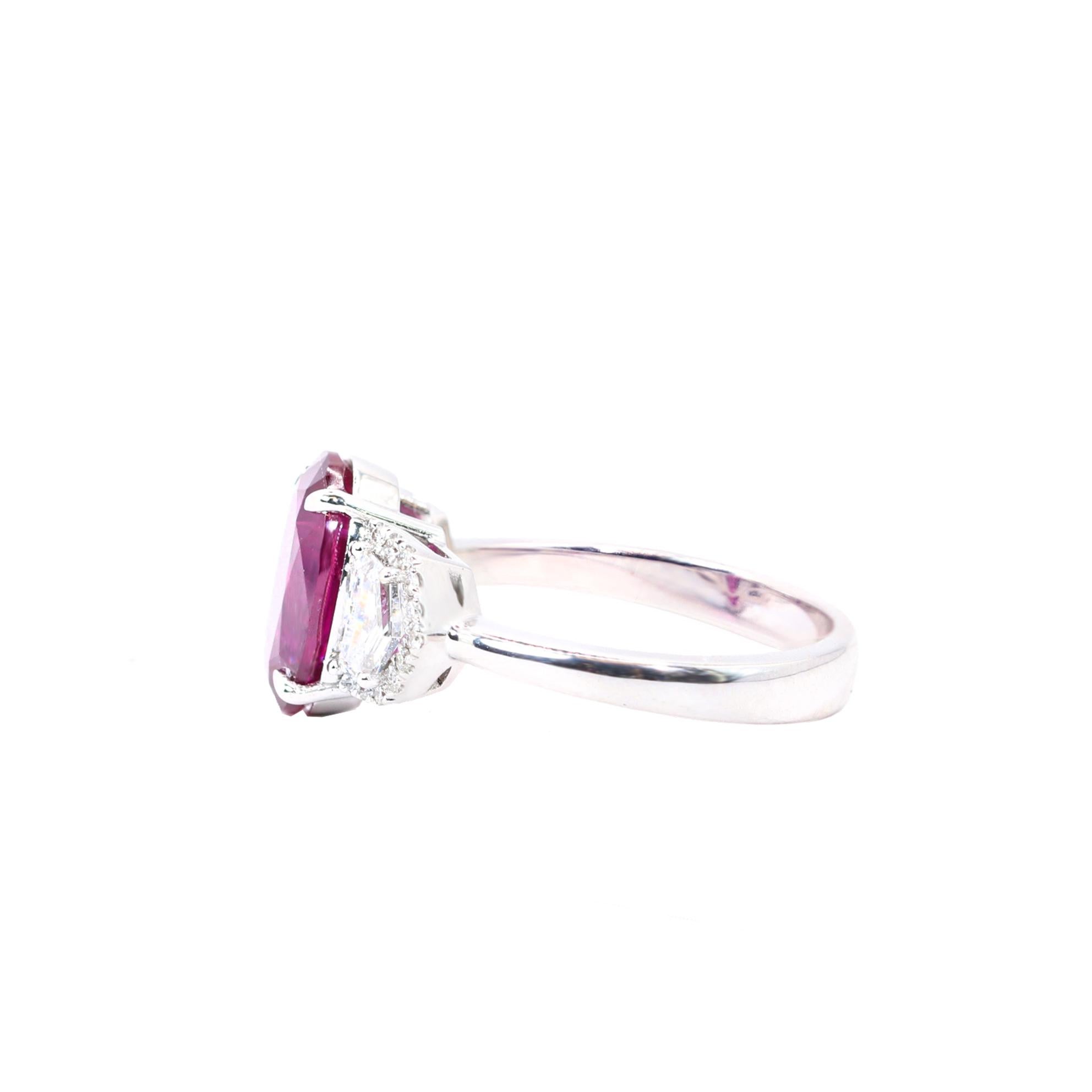 Aesthetic Movement Georgios Collections 18 Karat White Gold Cadillac Diamond Natural Oval Ruby Ring For Sale